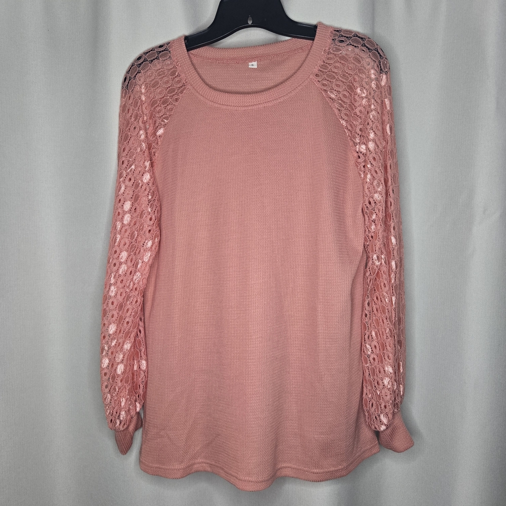 Pink Lace Sleeve Women's Top
